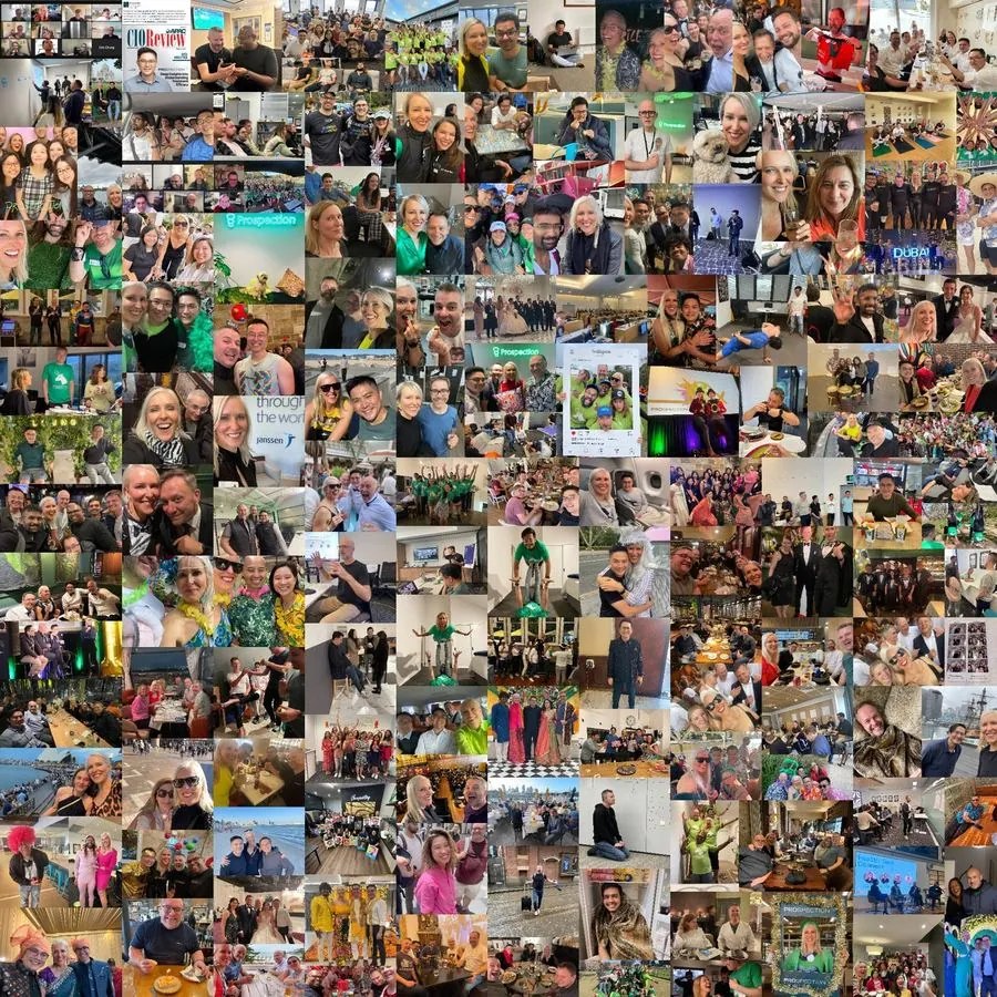 The Prospection product team — mosaic of headshots from my farewell